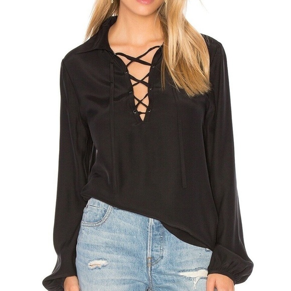 Frame Le‎ Lace Up Silk Blouse Black XS - Picture 1 of 6